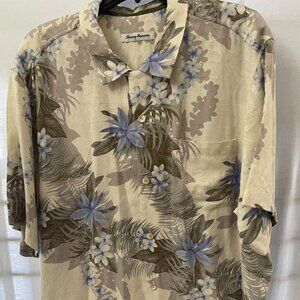 Tommy Bahama Men’s Hawaiian Shirt-Beige BlueTropical Floral, Relaxed Fit Size XL